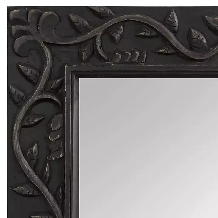 Black Wood Ornate Carved Wall Mirror