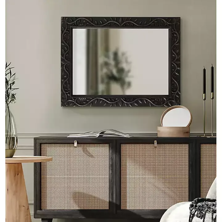 Black Wood Ornate Carved Wall Mirror