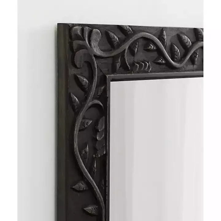 Black Wood Ornate Carved Wall Mirror