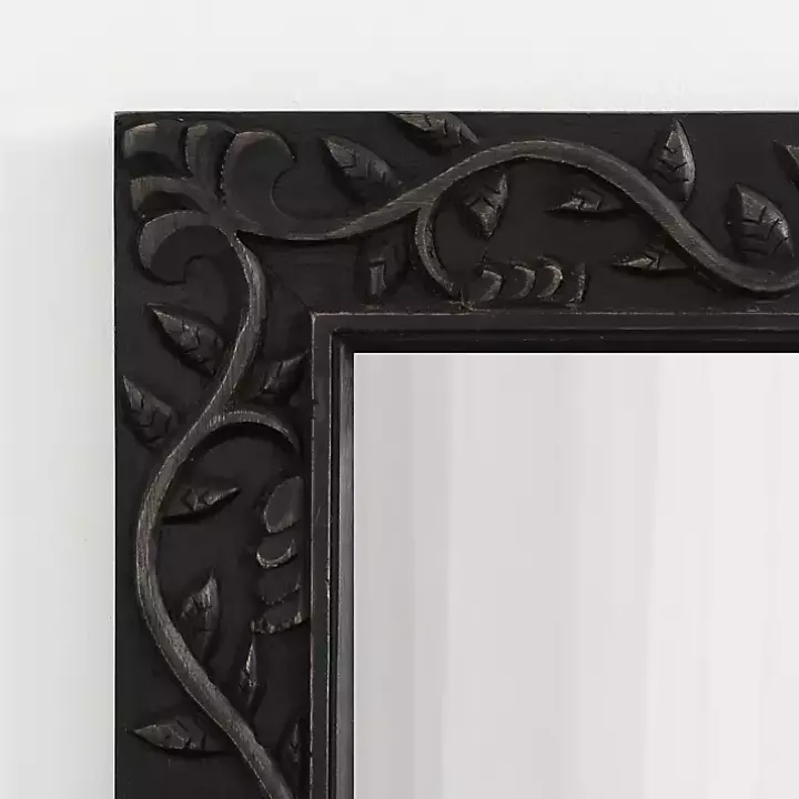 Black Wood Ornate Carved Wall Mirror