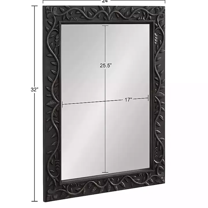 Black Wood Ornate Carved Wall Mirror