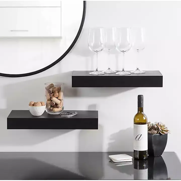 Black Wood 2-pc. Floating Shelves, 18 in.