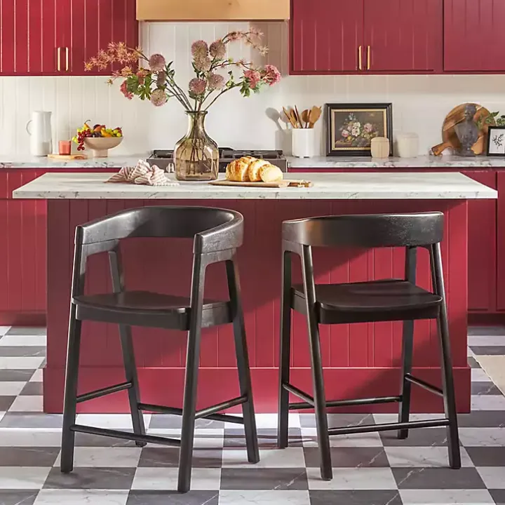 Black Wood Rounded Modern Counter Stool