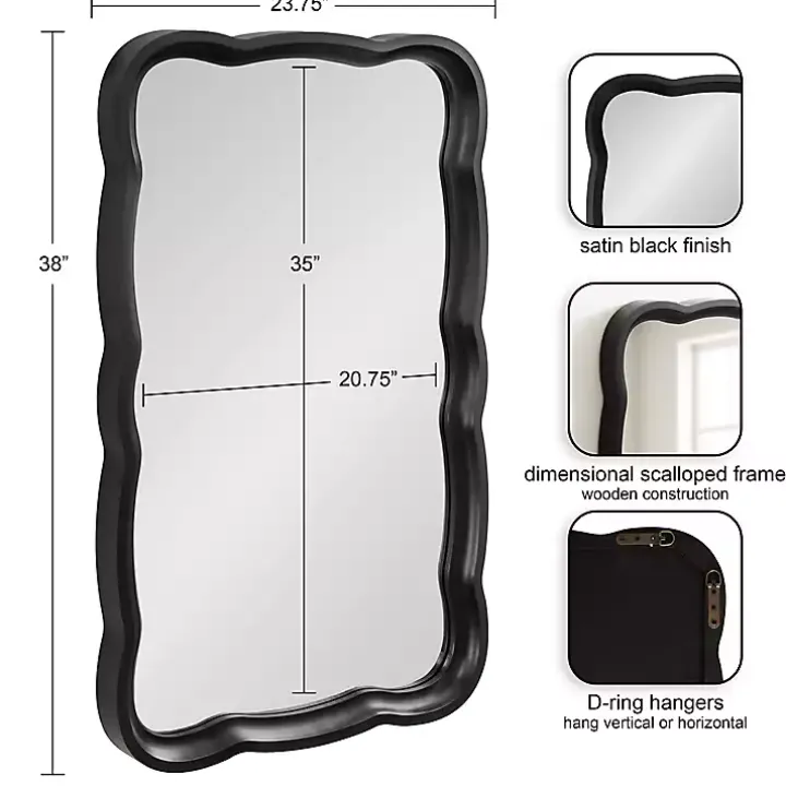 Black Wood Scalloped Leigh Wall Mirror