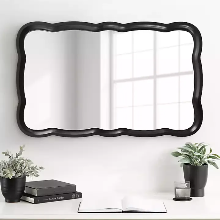 Black Wood Scalloped Leigh Wall Mirror