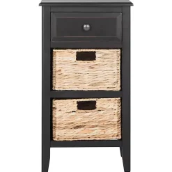 Black Wood Side Table with Baskets