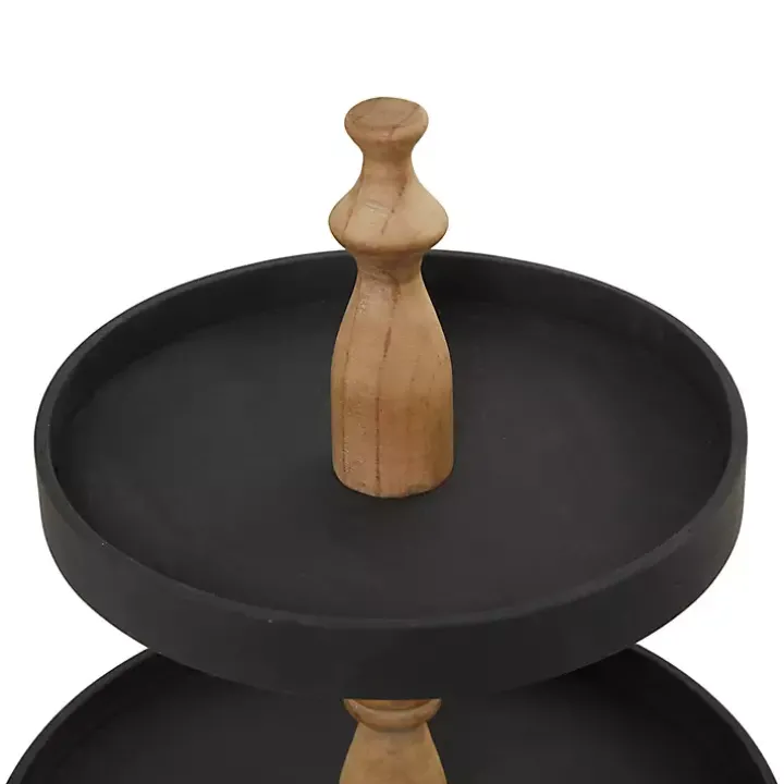 Black Wood 3-Tiered Decorative Tray