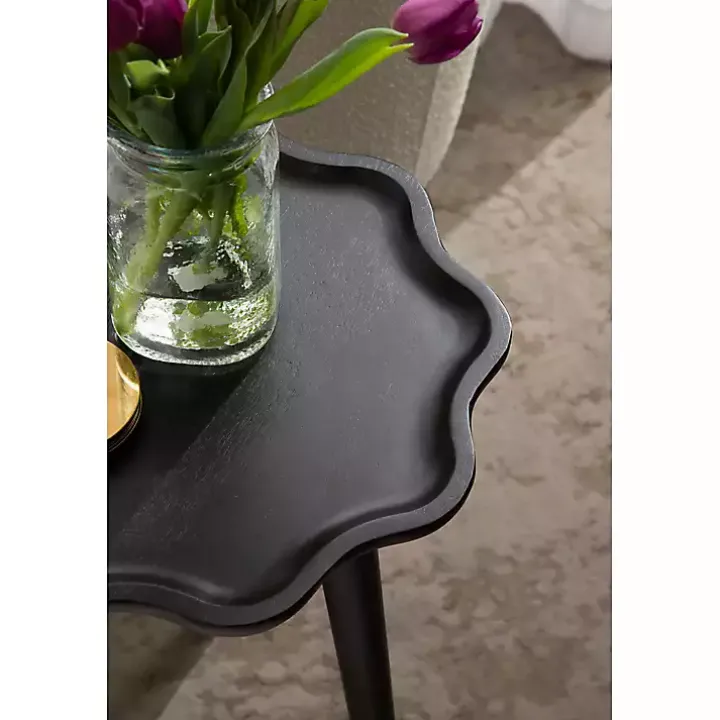 Black Wood Wavy Accent Table