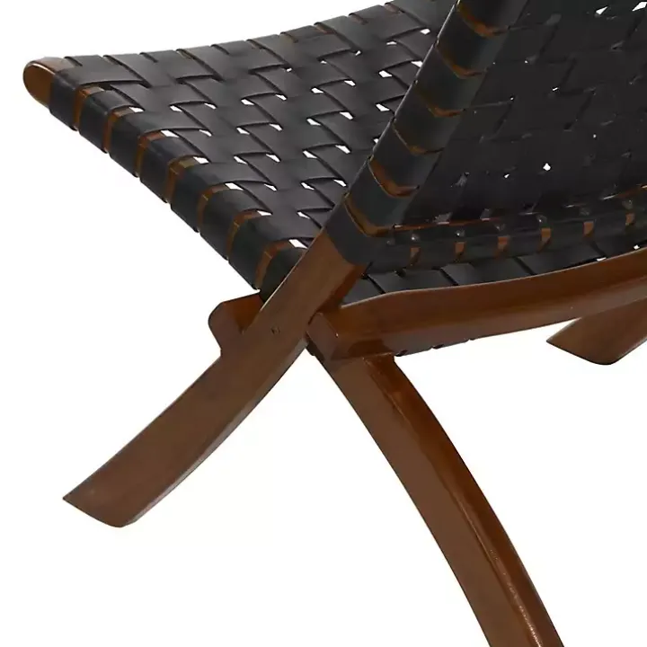 Black Woven Leather Folding Accent Chair