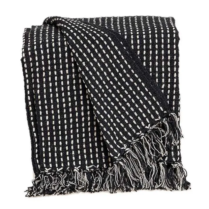 Black Woven Pattern Wool Tassel Throw
