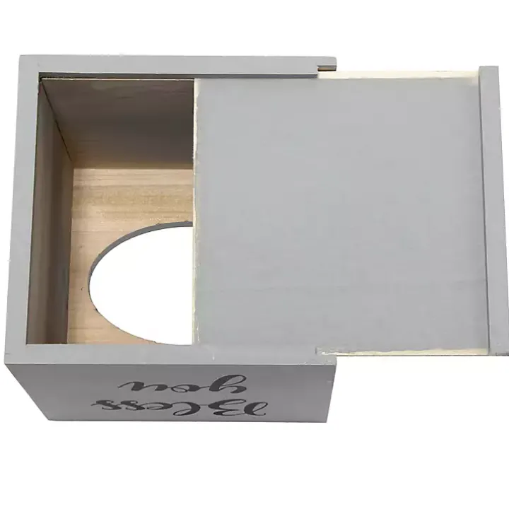 Bless You Gray Wood Tissue Box Cover