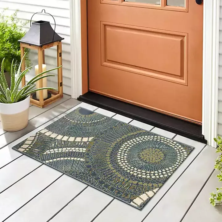 Blue & Green Circles Indoor/Outdoor Rug, 2x3