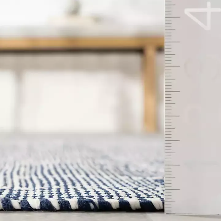 Blue & Ivory Checkered Indoor/Outdoor Runner, 3x8