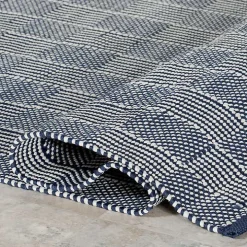Blue & Ivory Checkered Indoor/Outdoor Runner, 3x8