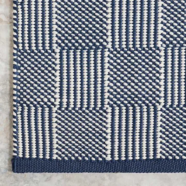 Blue & Ivory Checkered Indoor/Outdoor Runner, 3x8