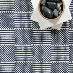 Blue & Ivory Checkered Indoor/Outdoor Runner, 3x8