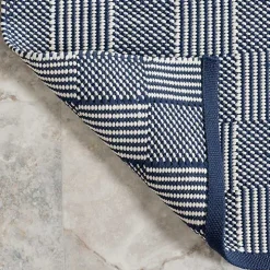 Blue & Ivory Checkered Indoor/Outdoor Runner, 3x8