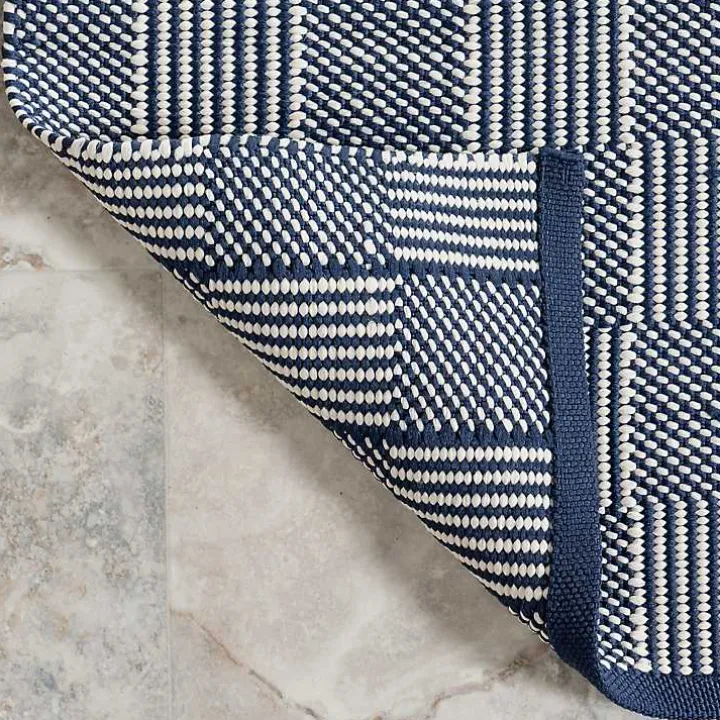 Blue & Ivory Checkered Indoor/Outdoor Runner, 3x8