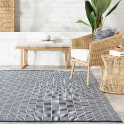 Blue & Ivory Checkered Indoor/Outdoor Runner, 3x8