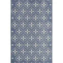 Blue & Ivory Quatrefoil Indoor/Outdoor Rug, 4x6