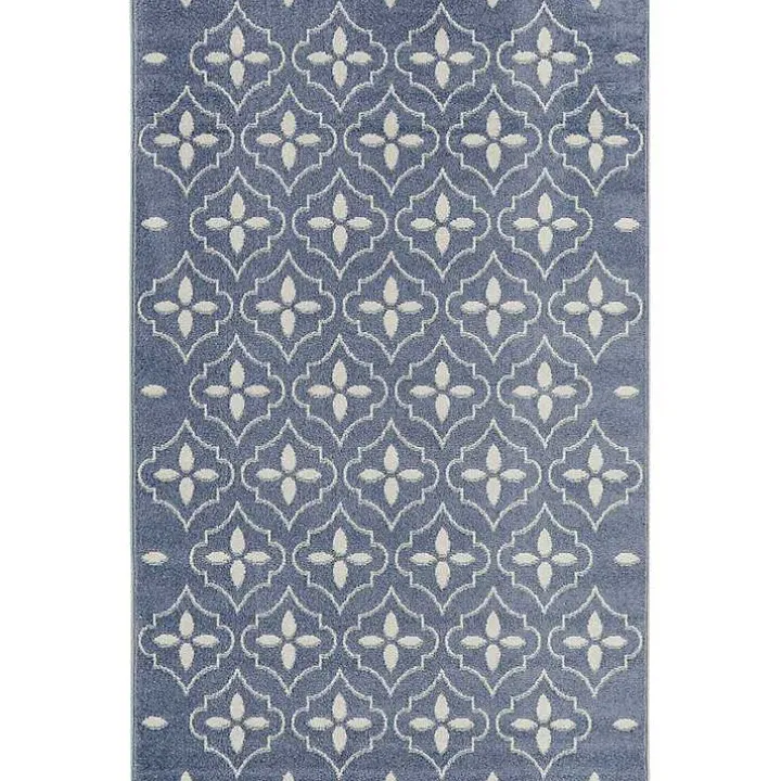 Blue & Ivory Quatrefoil Indoor/Outdoor Rug, 4x6