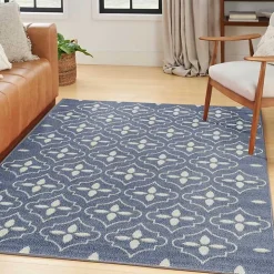 Blue & Ivory Quatrefoil Indoor/Outdoor Rug, 4x6