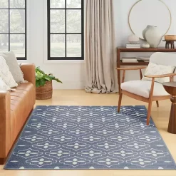 Blue & Ivory Quatrefoil Indoor/Outdoor Rug, 4x6