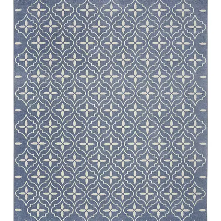 Blue & Ivory Quatrefoil Indoor/Outdoor Rug, 5x7
