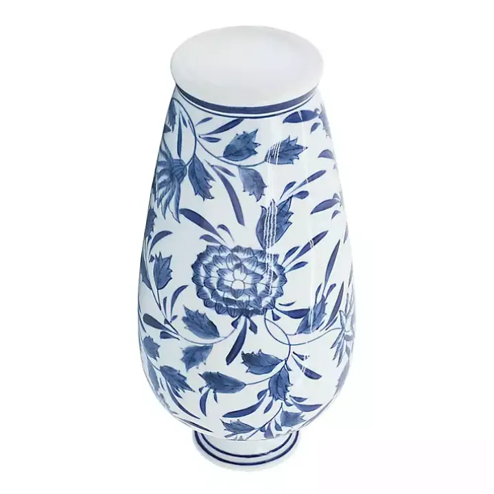 Blue & White Chinoiserie Ceramic Vase, 13 in.