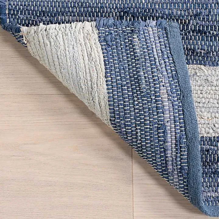 Blue & White Striped Indoor/Outdoor Runner, 3x8