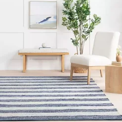 Blue & White Striped Indoor/Outdoor Runner, 3x8