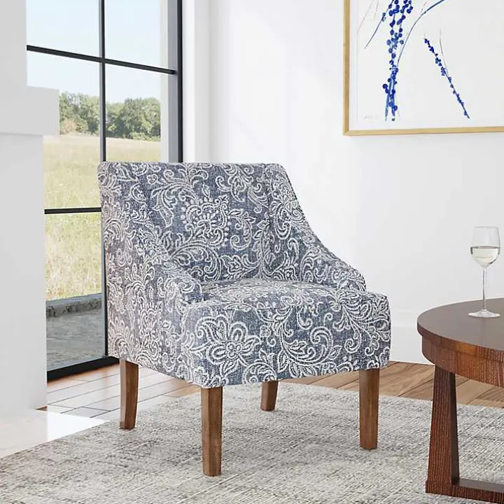 Blue & White Swoop Accent Chair