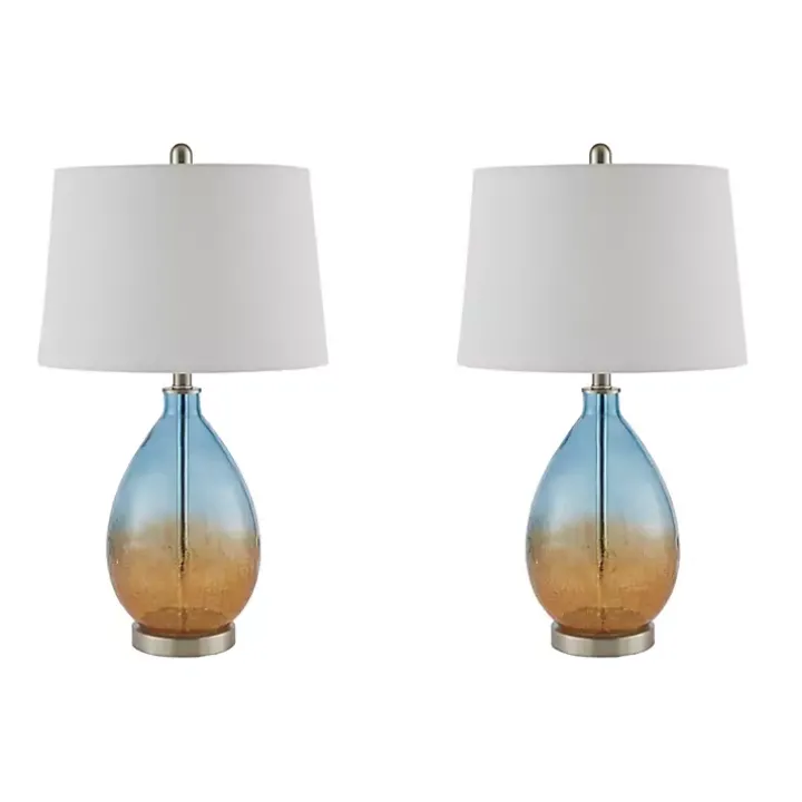 Blue and Amber Glass Table Lamps, Set of 2