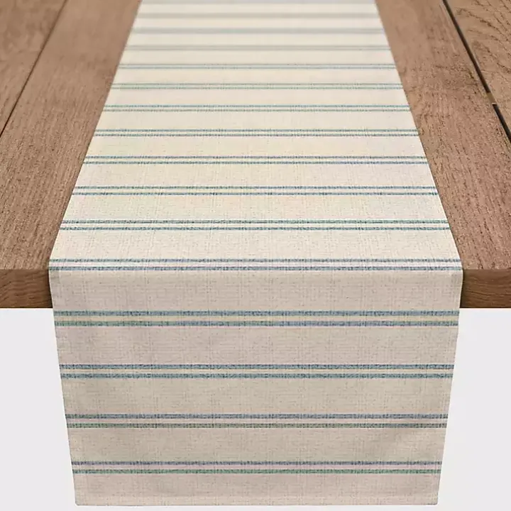 Blue and Cream Country Stripe Table Runner, 72 in.