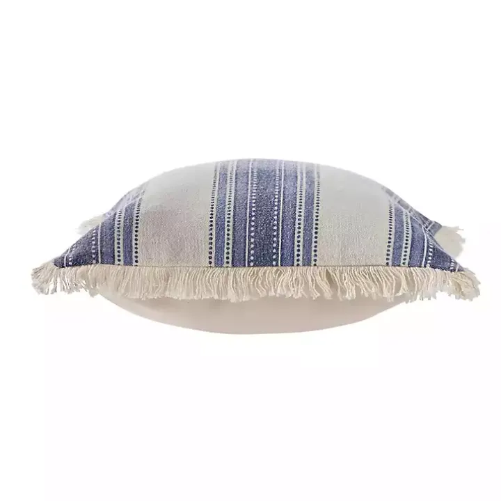 Blue and Cream Striped Accent Pillow