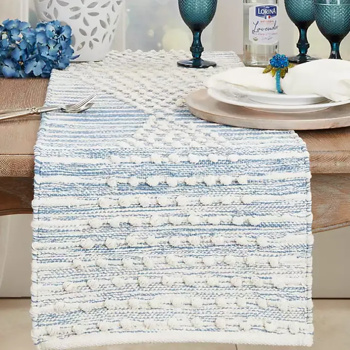 Blue and Cream Textured Diamonds Table Runner