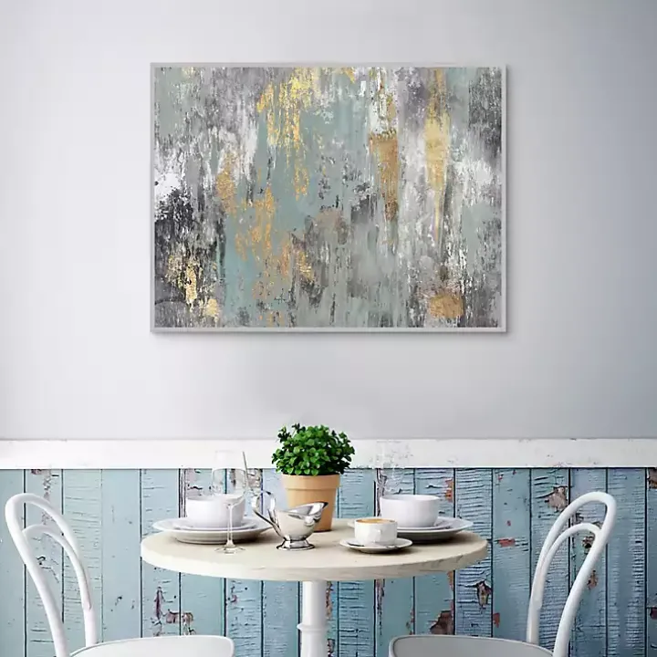 Blue and Gold Ikat Framed Canvas Art Print