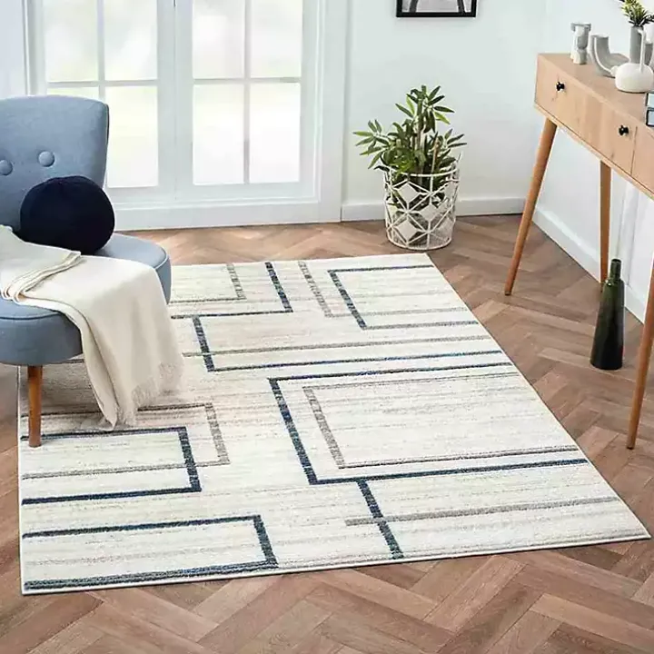 Blue and Gray Contemporary Geo Area Rug, 5x7