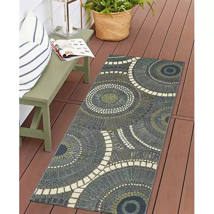 Blue and Green Spheres Indoor/Outdoor Runner, 1x4