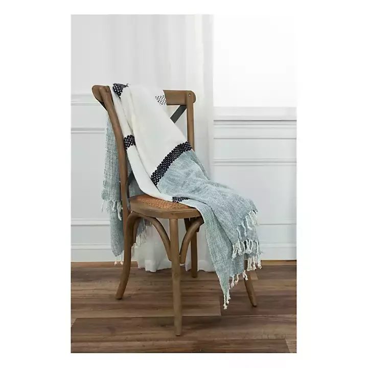 Blue and Ivory Colorblock Throw