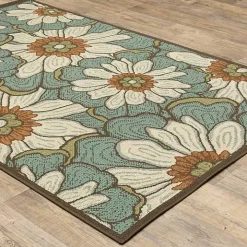 Blue and Ivory Flowers Outdoor Area Rug, 3x5