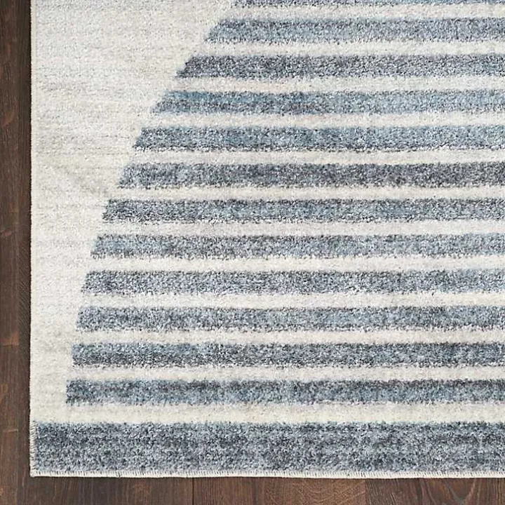 Blue and Ivory Half Moon Washable Area Rug, 5x7