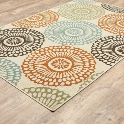 Blue and Orange Circles Outdoor Area Rug, 3x5