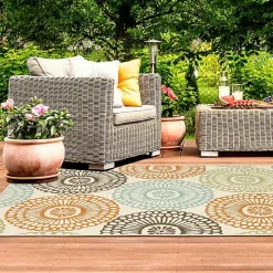 Blue and Orange Circles Outdoor Area Rug, 3x5