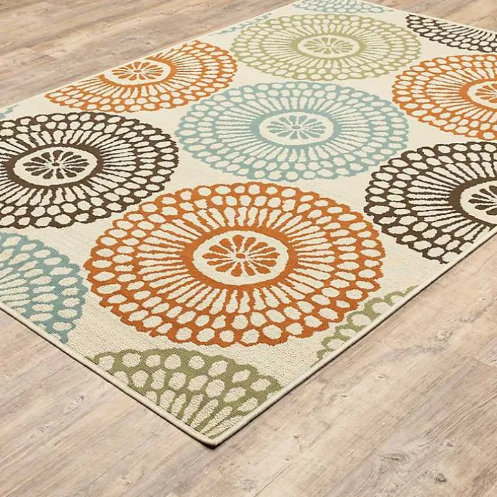 Blue and Orange Circles Outdoor Area Rug, 5x7