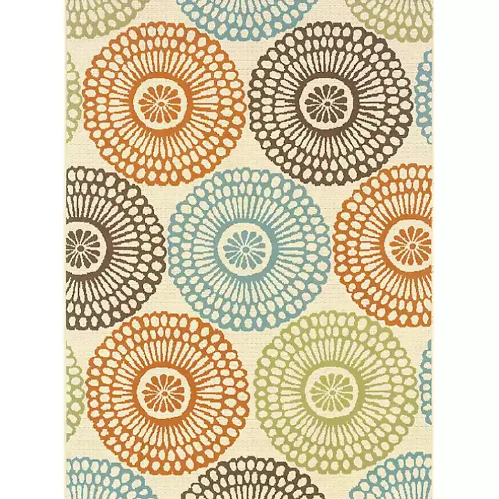Blue and Orange Circles Outdoor Area Rug, 6x9