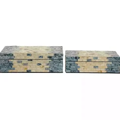 Blue and Tan Wood Capiz Shell 2-pc. Box Set