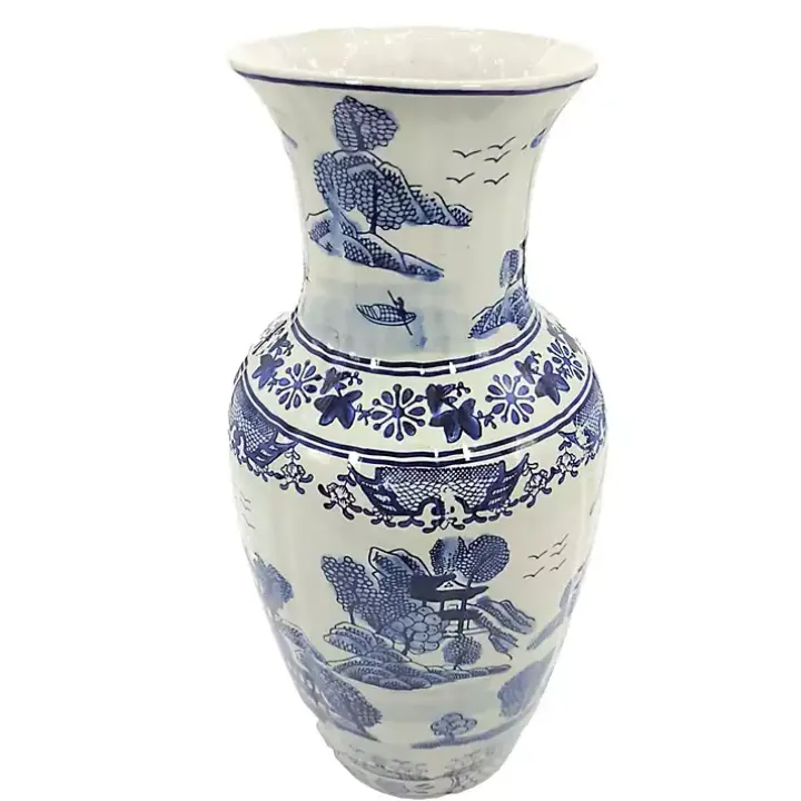 Blue and White Ceramic Chinoiserie Vase