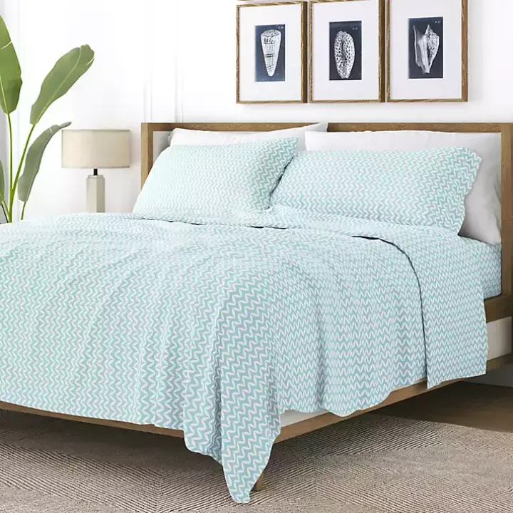 Blue and White Chevron 3-pc. Twin Sheet Set