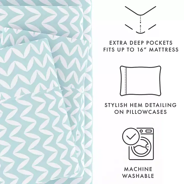 Blue and White Chevron 3-pc. Twin Sheet Set